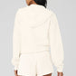 Cashmere Plush Waffle Full Zip Hooded Sweatshirt — Ivory