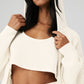 Cashmere Plush Waffle Full Zip Hooded Sweatshirt — Ivory