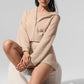 Cashmere Plush Waffle Full Zip Hooded Sweatshirt — Macadamia Blush