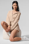 Cashmere Plush Waffle Full Zip Hooded Sweatshirt — Macadamia Blush
