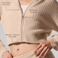 Cashmere Plush Waffle Full Zip Hooded Sweatshirt — Macadamia Blush
