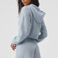 Cashmere Plush Waffle Full Zip Hooded Sweatshirt — Crystal Blue