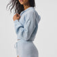 Cashmere Plush Waffle Full Zip Hooded Sweatshirt — Crystal Blue