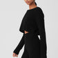 Cashmere Plush Waffle Cropped Long‑Sleeve — Black