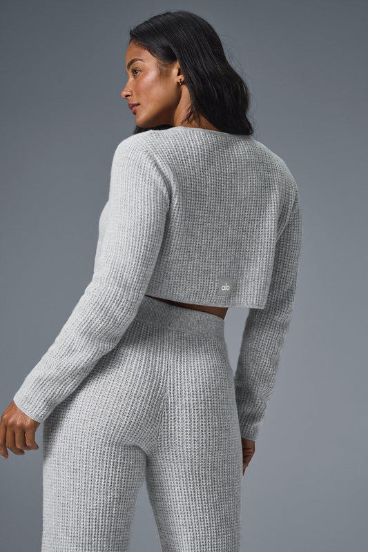 Cashmere Plush Waffle Cropped Long‑Sleeve — Athletic Heather Grey