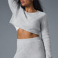 Cashmere Plush Waffle Cropped Long‑Sleeve — Athletic Heather Grey