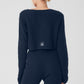 Cashmere Plush Waffle Cropped Long‑Sleeve — Navy