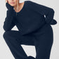 Cashmere Plush Waffle Cropped Long‑Sleeve — Navy