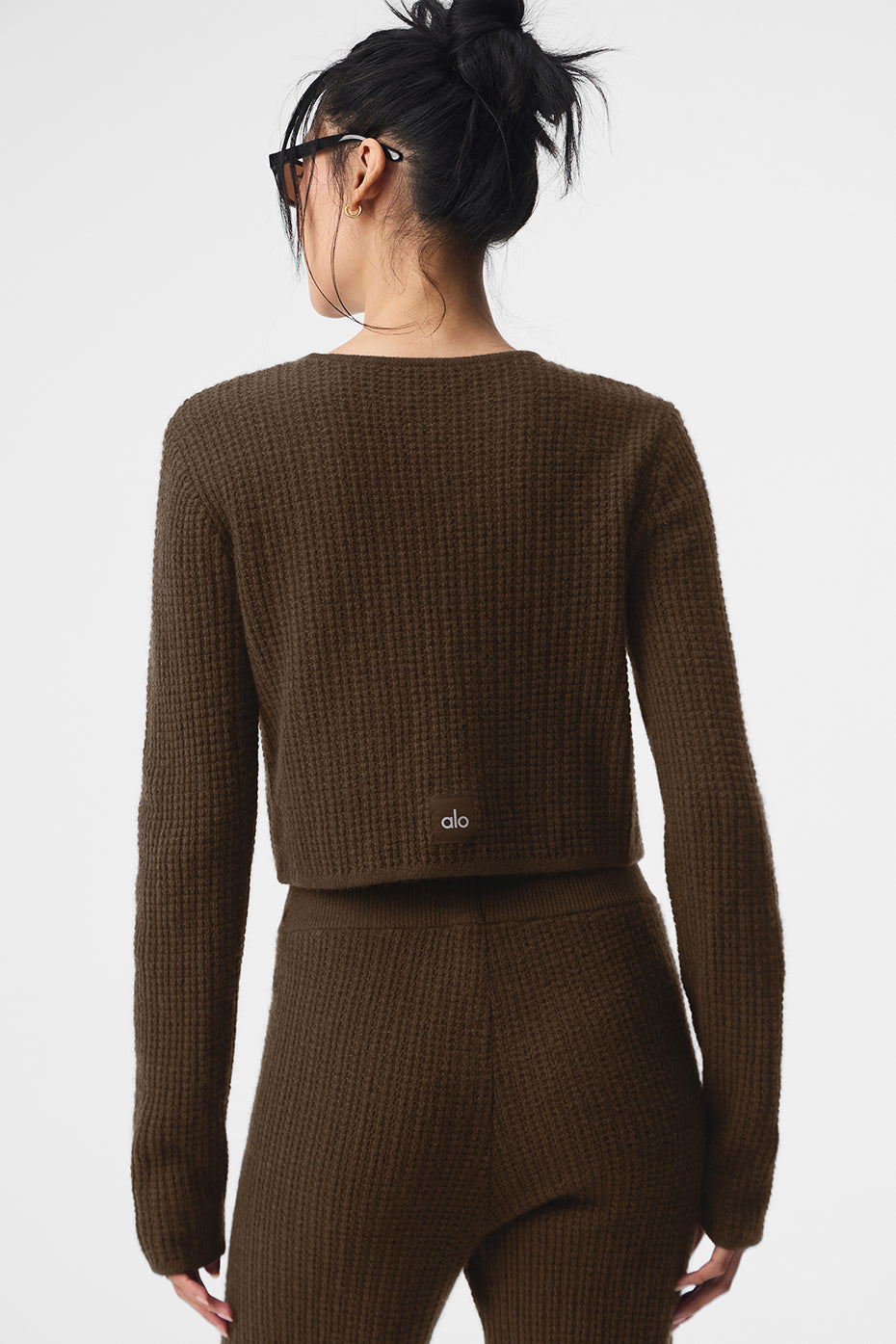 Cashmere Plush Waffle Cropped Long‑Sleeve — Espresso