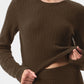 Cashmere Plush Waffle Cropped Long‑Sleeve — Espresso