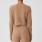 Cashmere Plush Waffle Cropped Long‑Sleeve — Toasted Almond