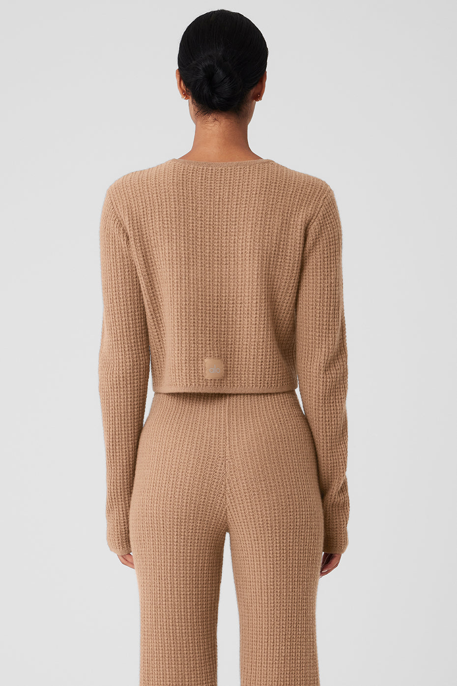 Cashmere Plush Waffle Cropped Long‑Sleeve — Toasted Almond