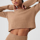 Cashmere Plush Waffle Cropped Long‑Sleeve — Toasted Almond