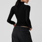 Ribbed Sea Coast Mockneck Long‑Sleeve — Black