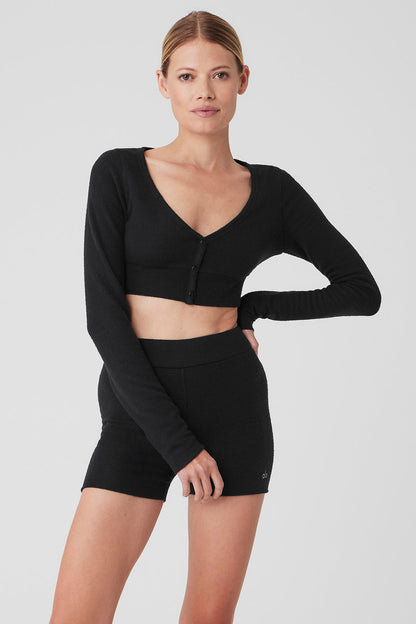Alolux Cropped Me Time Cardigan — Black