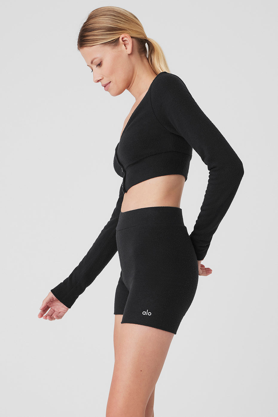 Alolux Cropped Me Time Cardigan — Black