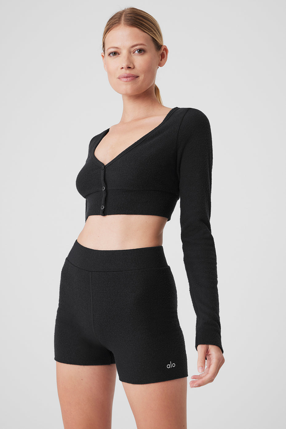 Alolux Cropped Me Time Cardigan — Black