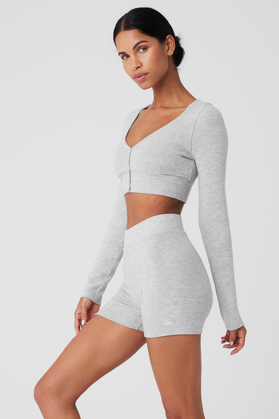 Alolux Cropped Me Time Cardigan — Athletic Heather Grey