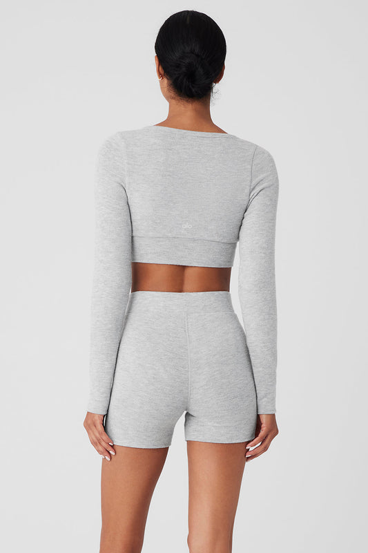 Alolux Cropped Me Time Cardigan — Athletic Heather Grey