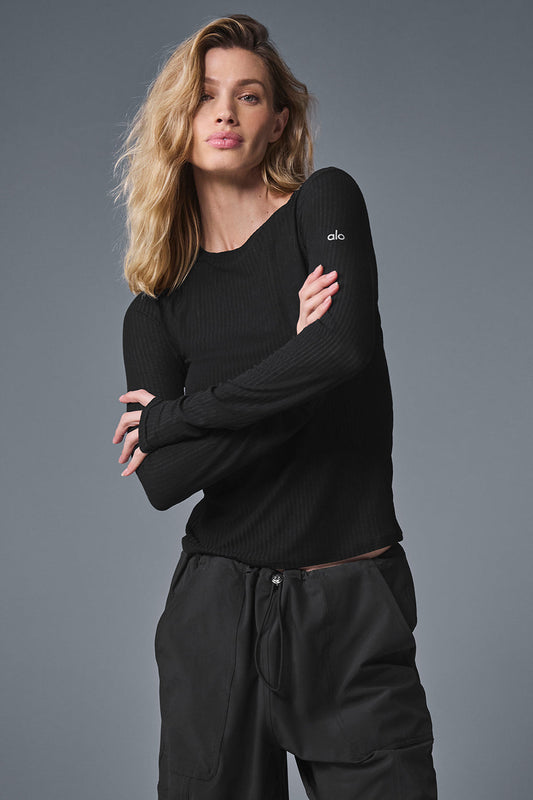 Ribbed Sea Coast Long‑Sleeve — Black