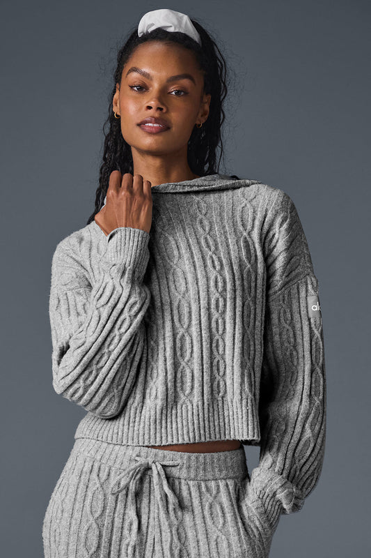 Cable Knit Winter Bliss Hooded Sweatshirt — Athletic Heather Grey