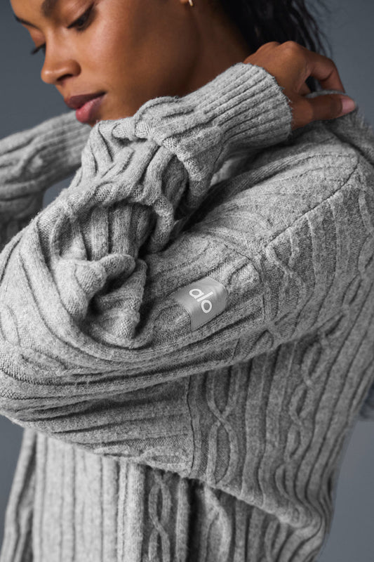 Cable Knit Winter Bliss Hooded Sweatshirt — Athletic Heather Grey