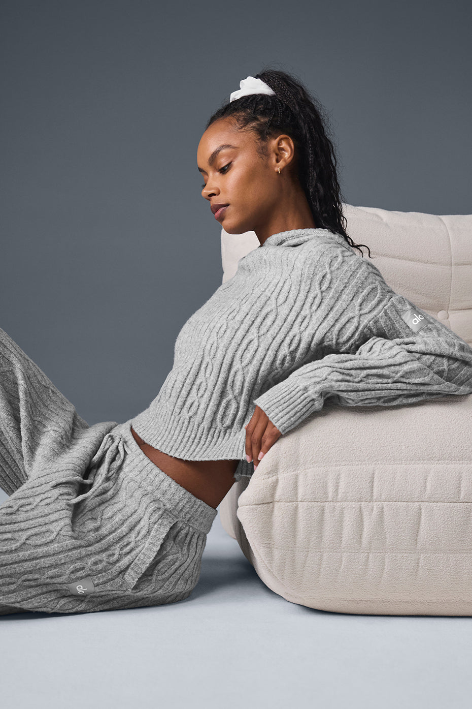 Cable Knit Winter Bliss Hooded Sweatshirt — Athletic Heather Grey