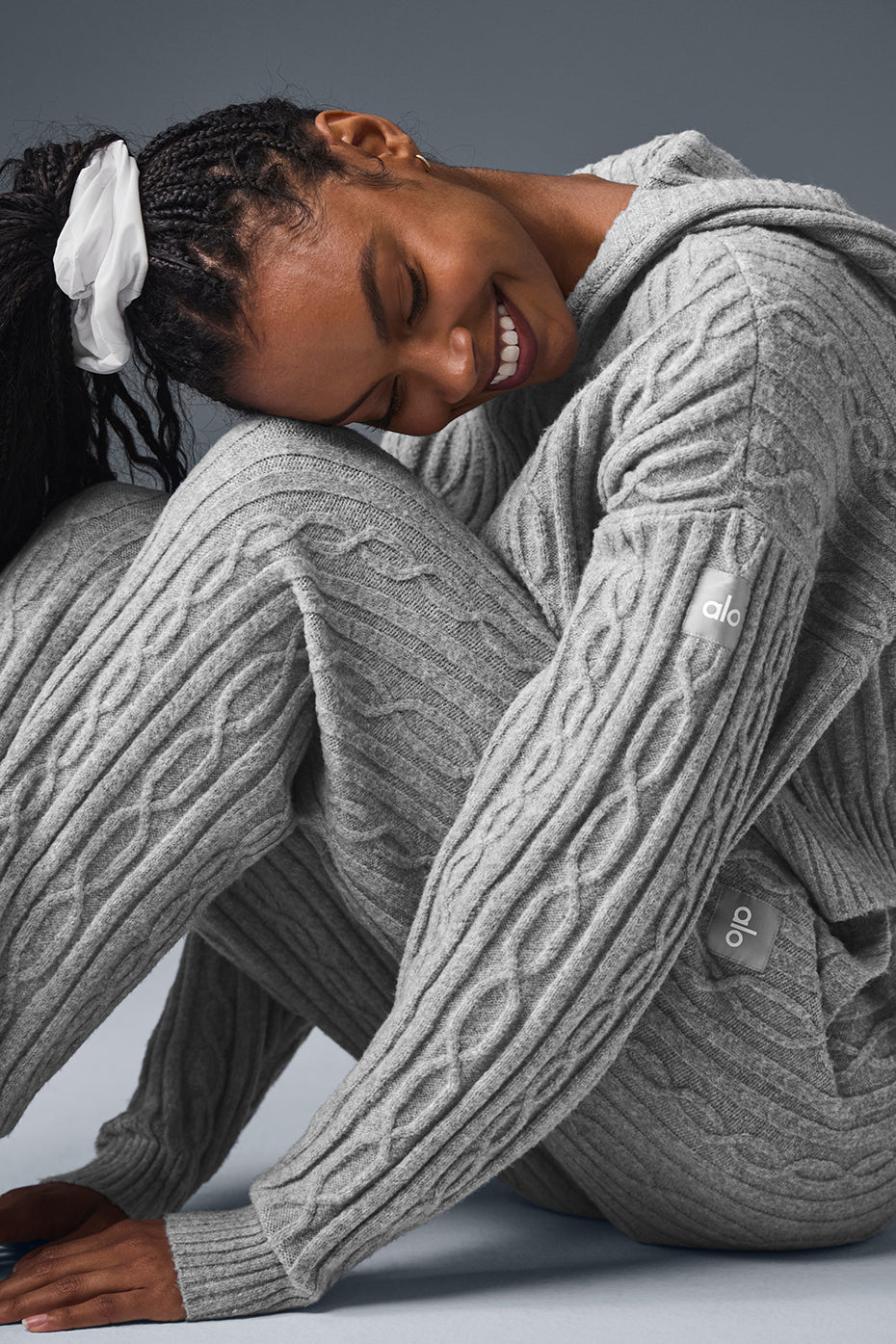 Cable Knit Winter Bliss Hooded Sweatshirt — Athletic Heather Grey