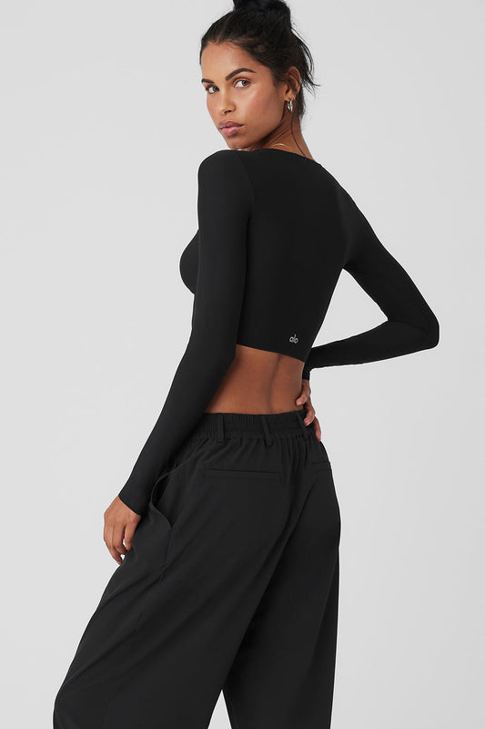 Mesh Sheer Illusion Long‑Sleeve — Black