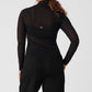 Mesh Sheer Illusion Mock Neck Long‑Sleeve — Black