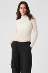 Mesh Sheer Illusion Mock Neck Long‑Sleeve — Ivory