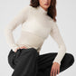 Mesh Sheer Illusion Mock Neck Long‑Sleeve — Ivory