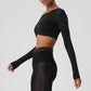 Mesh Sheer Illusion Cropped Long‑Sleeve — Black