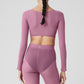 Mesh Sheer Illusion Cropped Long‑Sleeve — Soft Mulberry