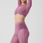 Mesh Sheer Illusion Cropped Long‑Sleeve — Soft Mulberry