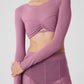 Mesh Sheer Illusion Cropped Long‑Sleeve — Soft Mulberry