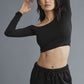 Asymmetric Sheer Glow Long‑Sleeve — Black
