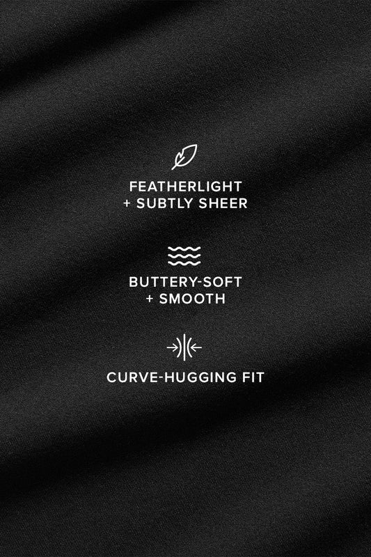 Asymmetric Sheer Glow Long‑Sleeve — Black