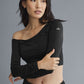 Asymmetric Sheer Glow Long‑Sleeve — Black