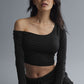 Asymmetric Sheer Glow Long‑Sleeve — Black