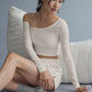 Asymmetric Sheer Glow Long‑Sleeve — Ivory