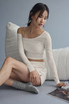 Asymmetric Sheer Glow Long‑Sleeve — Ivory