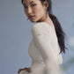 Asymmetric Sheer Glow Long‑Sleeve — Ivory