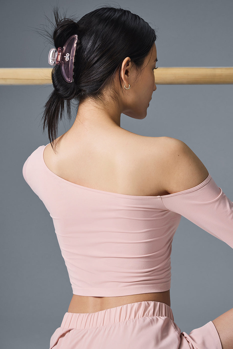 Asymmetric Sheer Glow Long‑Sleeve — Ballet Pink