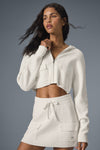 Scholar Knit Cargo Full Zip Hooded Sweatshirt — Ivory