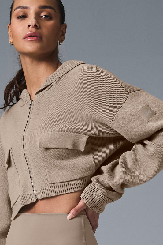 Scholar Knit Cargo Full Zip Hooded Sweatshirt — Gravel