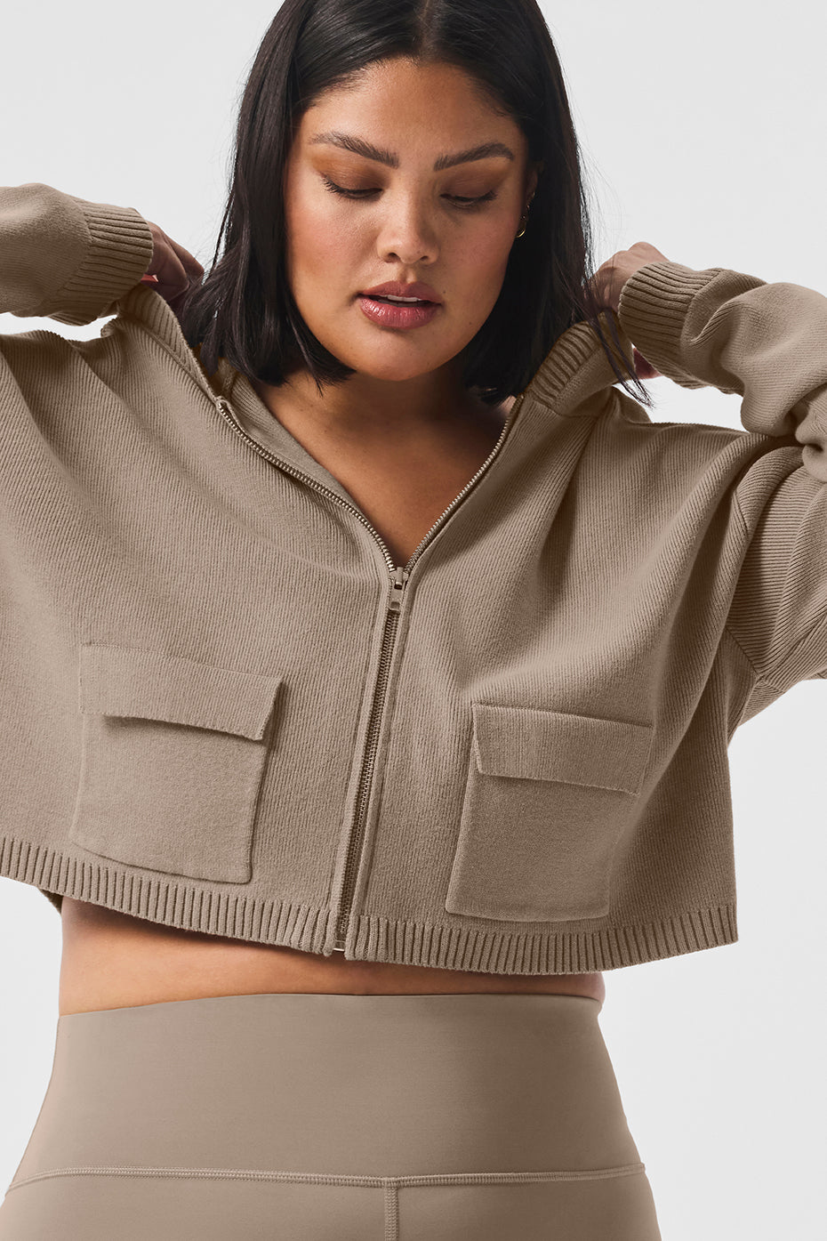 Scholar Knit Cargo Full Zip Hooded Sweatshirt — Gravel