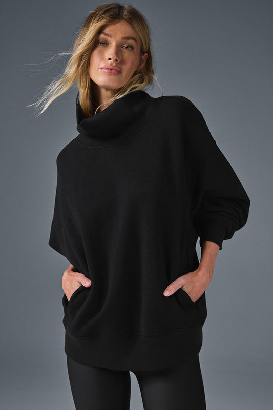Hazy Mock Neck Crew Sweatshirt — Black