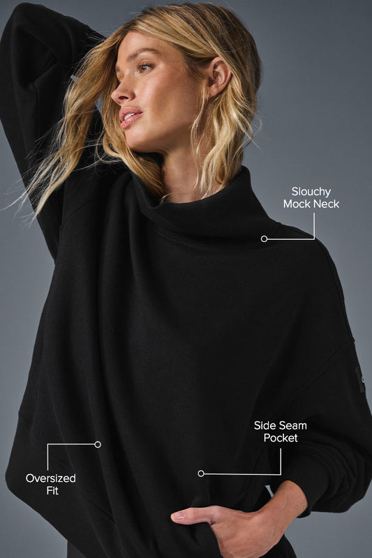 Hazy Mock Neck Crew Sweatshirt — Black