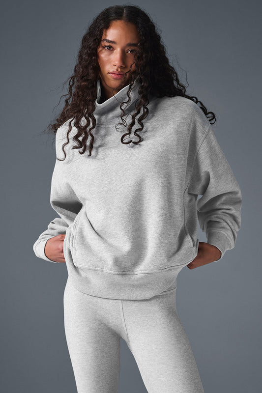 Hazy Mock Neck Crew Sweatshirt — Athletic Heather Grey